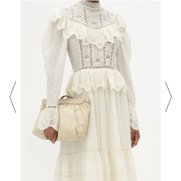 NWT ULLA JOHNSON Fleur Ruffle-Trimmed Swiss-Dot Midi Dress size 2 - Picture 2 of 6